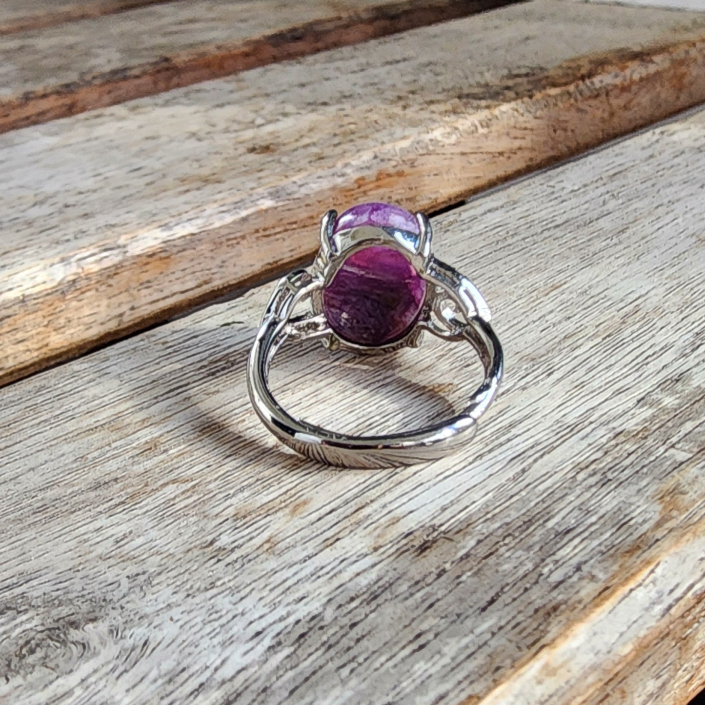 Ruxin's Radiance Collection-Natural Charoite Adjustable Ring – Purple Dragon Stone, Silver-Plated Half Silver | Cincin Charoite Semula Jadi Boleh Laras