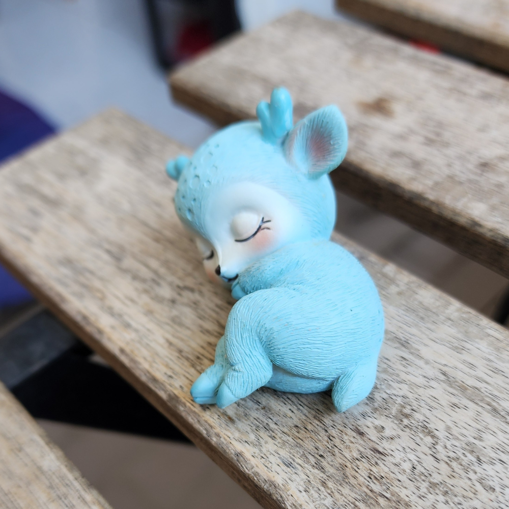 Sleeping Deer Resin Figurine  Handmade Creative Animal Ornament for Kids Room, Bedroom, Office or Living Room | Cute Fawn Baby Sculpture | Home Décor, Table Decoration, Wedding Gift, Birthday Party Cake Topper & Sweet Dessert Table Decoration