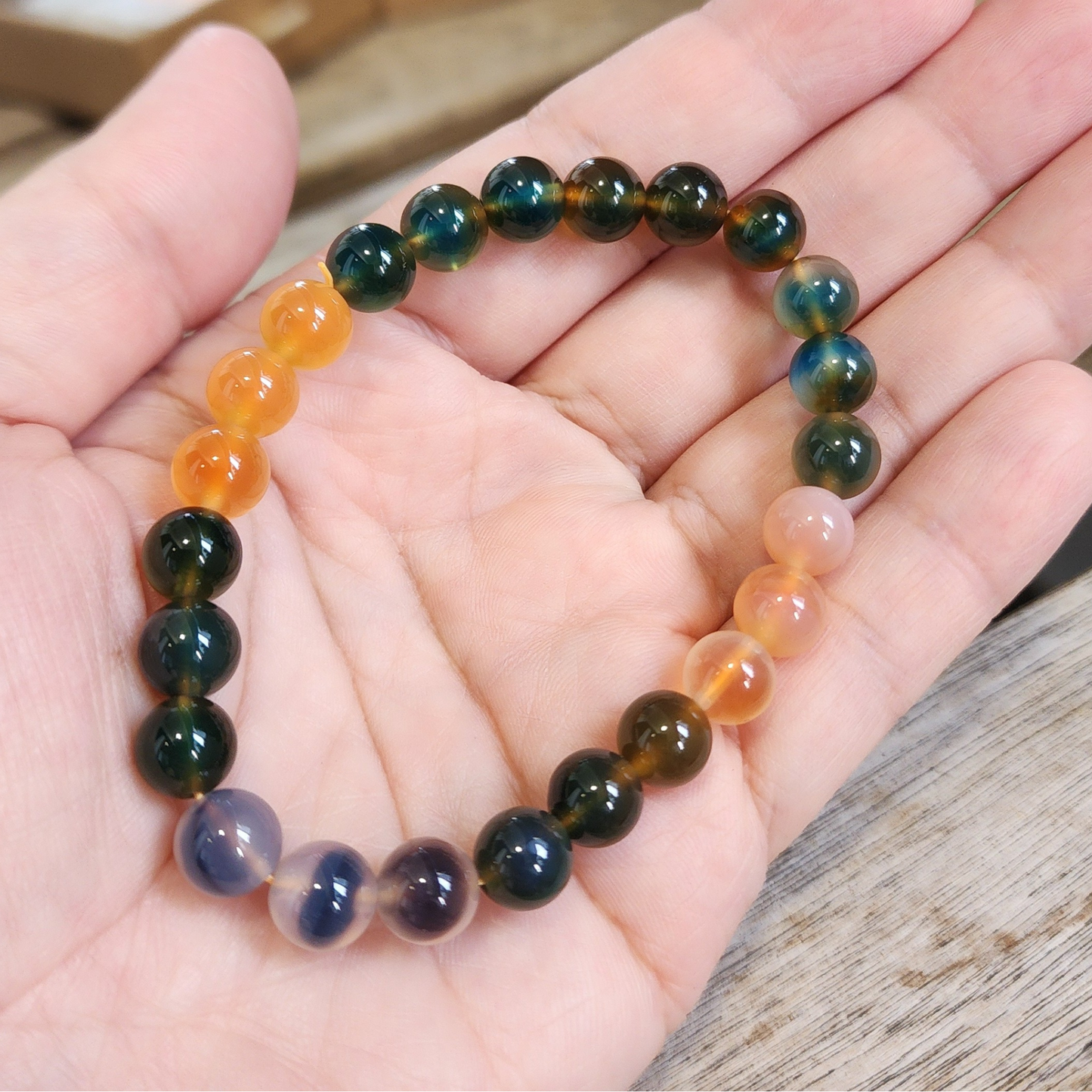 Natural Rainbow Candy Heart Agate Bracelet | Multi-Color Crystal for Joy, Balance & Harmony | Gelang Agate Pelangi Semula Jadi | Tenaga Positif & Keseimbangan Emosi