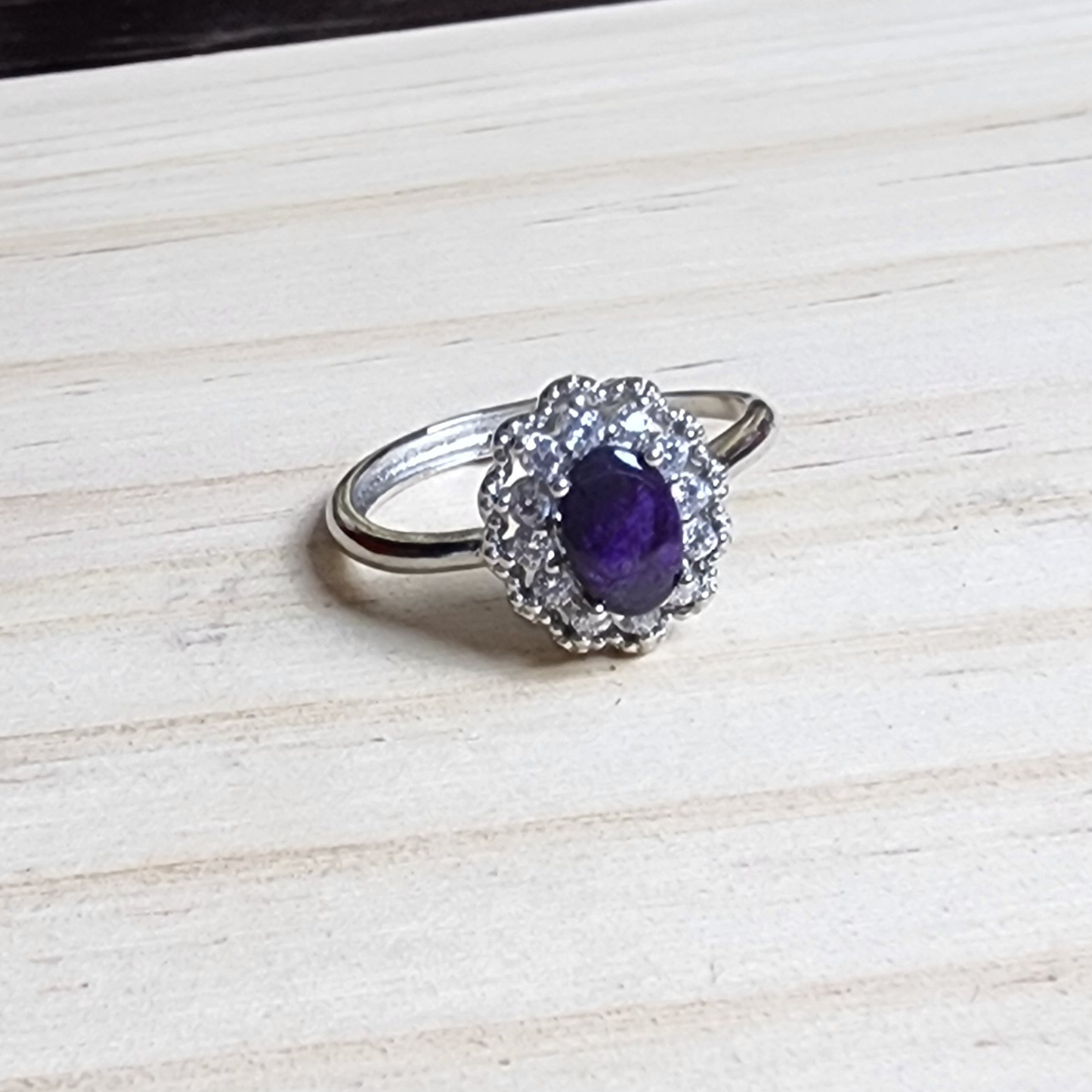 Ruxin's Radiance Collection-Natural Charoite Adjustable Ring – Purple Dragon Stone, Silver-Plated Half Silver | Cincin Charoite Semula Jadi Boleh Laras