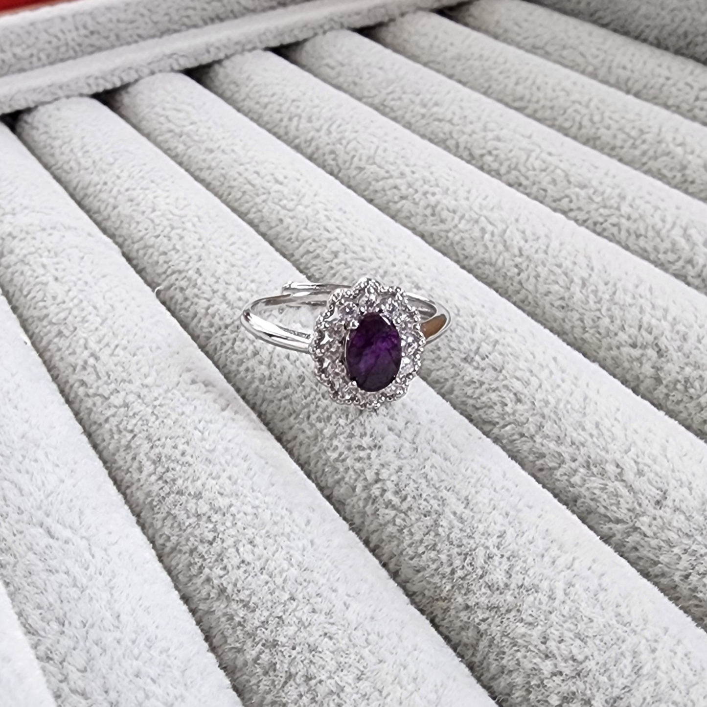 Ruxin's Radiance Collection-Natural Charoite Adjustable Ring – Purple Dragon Stone, Silver-Plated Half Silver | Cincin Charoite Semula Jadi Boleh Laras