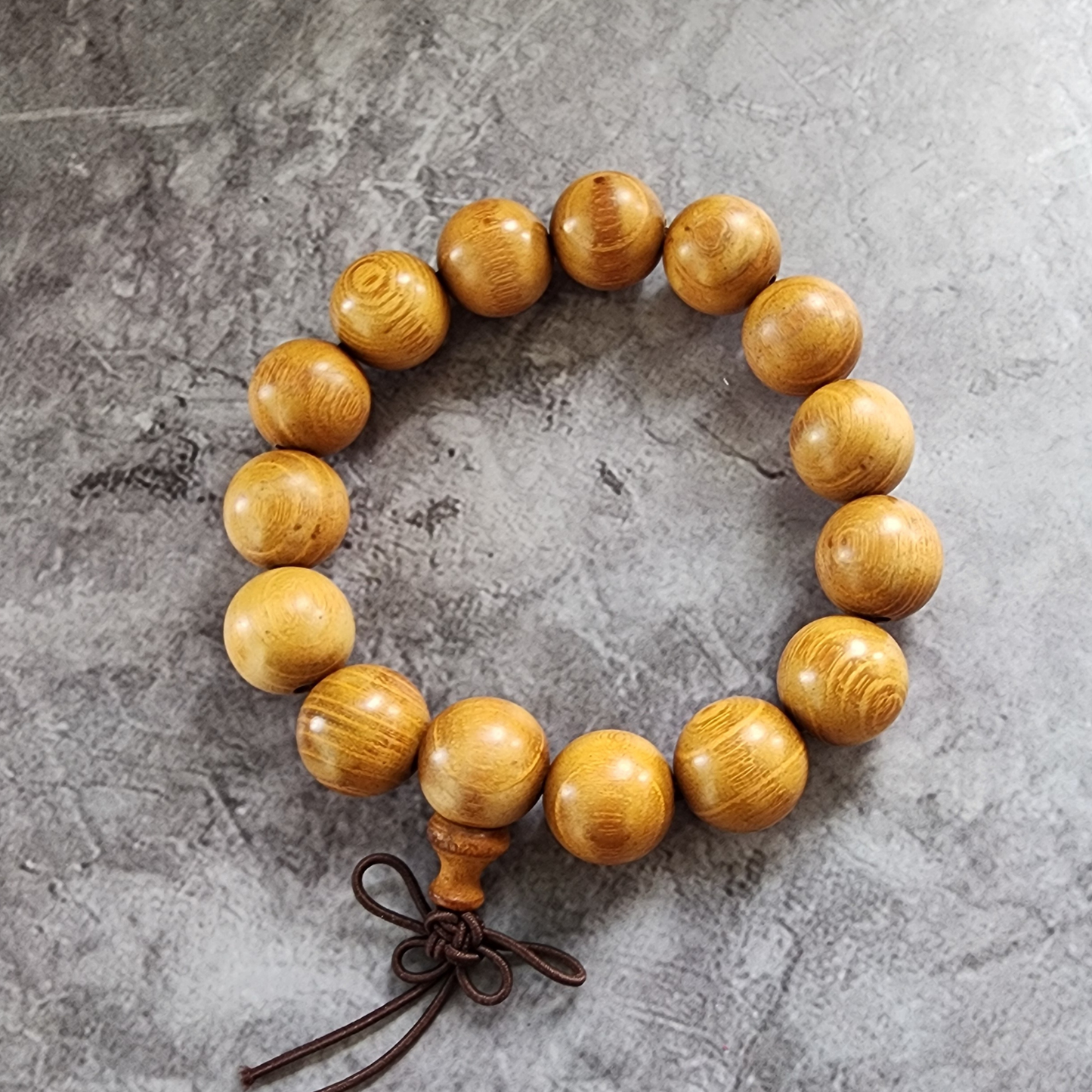 Natural Golden Wood Bead Bracelet | Handmade Wooden Prayer Beads Gelang Kayu Meditasi Boleh Laras Uniseks
