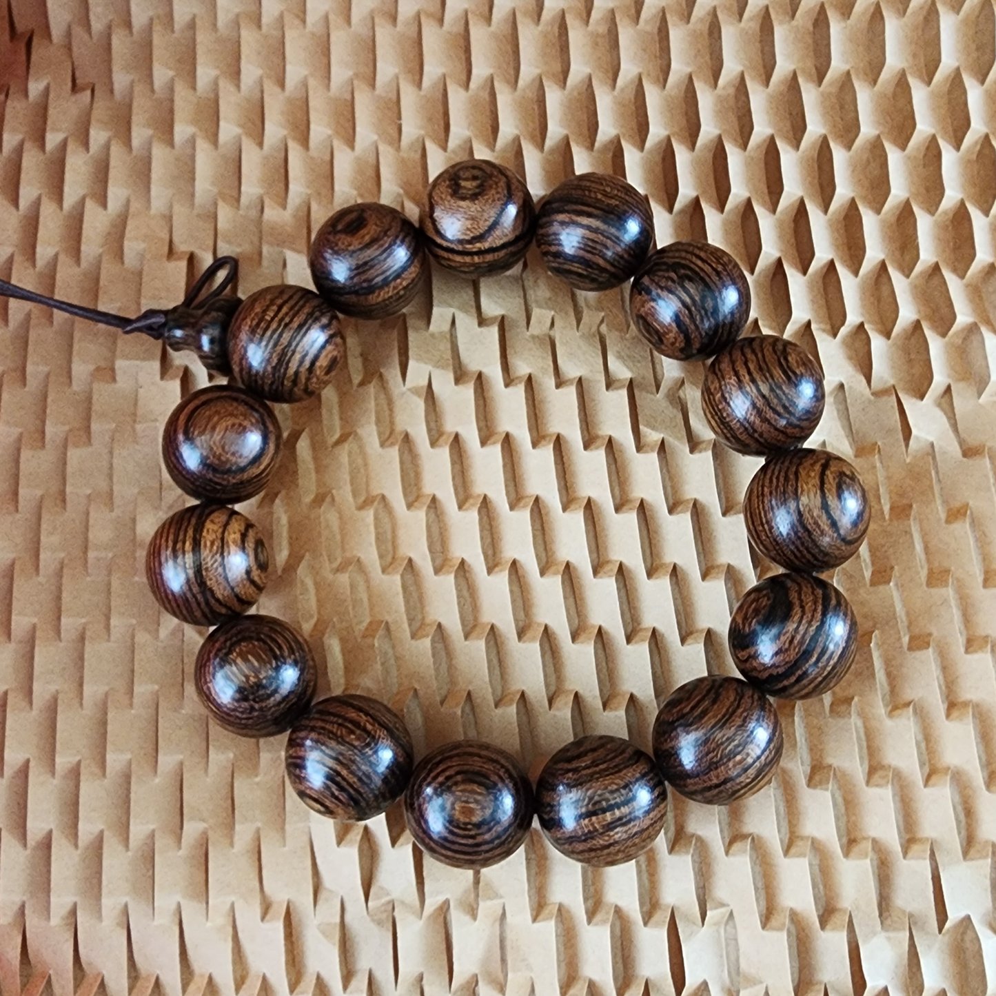 Natural Tiger Grain Sandalwood Bracelet | Tiger Stripe Wooden Beads | Gelang Kayu Corak Harimau Unisex