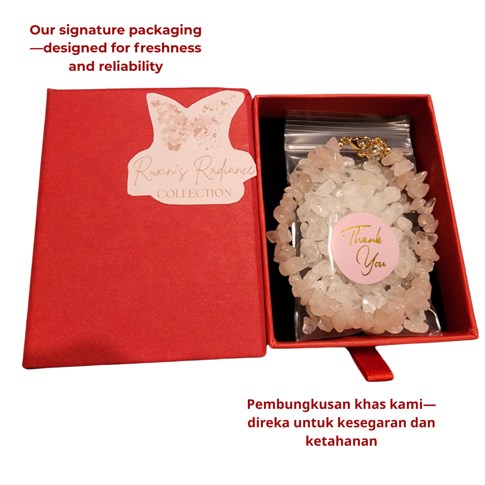 Ruxin's Rose Quartz Chip Bracelet |  天然粉晶碎石手链 | Gelang Cip Kristal Cinta  Healing Crystal | 情感疗愈 | Penyembuh Emosi