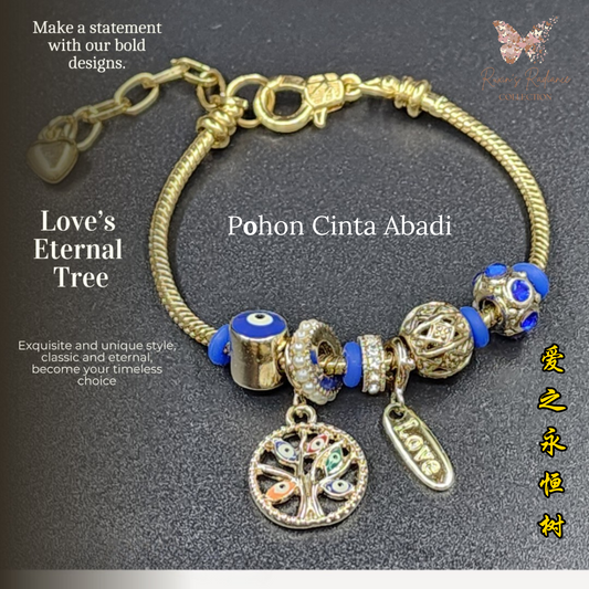 Ruxin Radiance Handmade Eternal Harmony Bracelet – Gold Blue Elegance 爱·永恒树守护链–金蓝永恒优雅 Gelang Abadi: Cinta & Harmoni – Elegan Emas/Biru