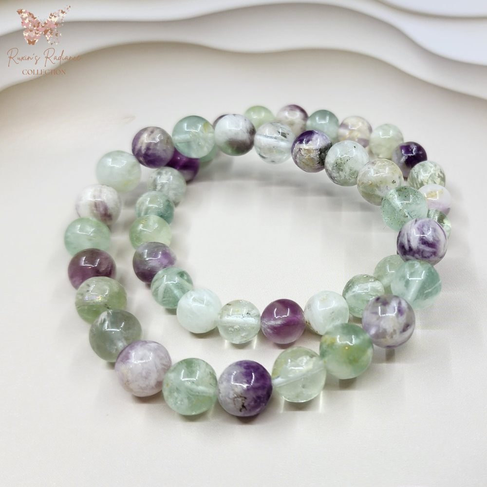 Ruxin Natural Feather Fluorite BraceletClarity & Intuition天然羽毛萤石手链清晰 · 平衡 · 守护Gelang Fluorit Bulu Semula JadiTenang