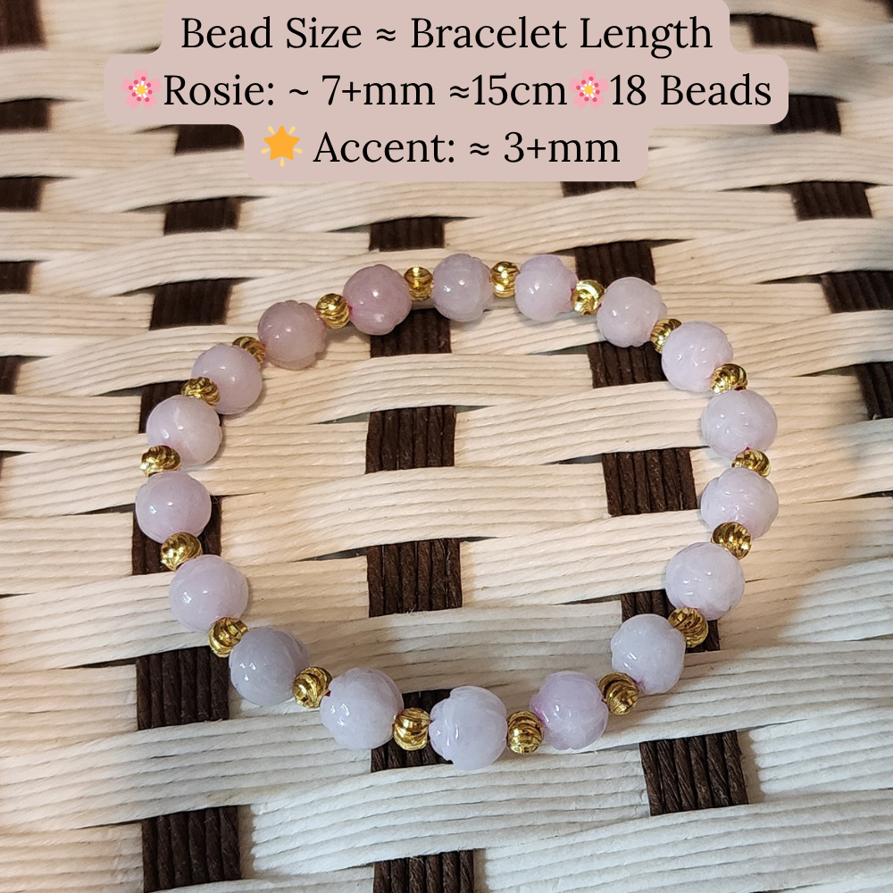 Natural Handmade Rosie Milky Quartz & Gold Beaded Bracelet天然乳白玫瑰石英金珠手链 Gelang Manik Rosie Milky Quartz & Emas