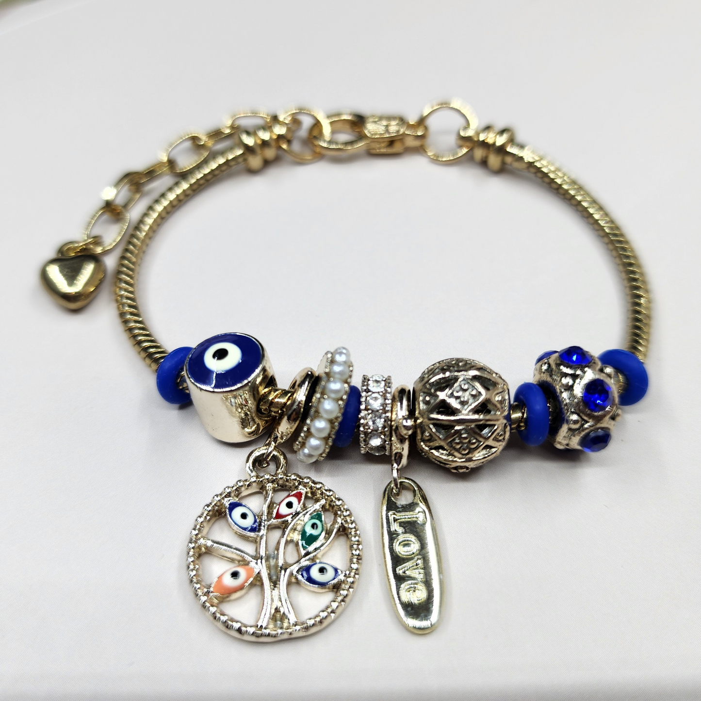 Ruxin Radiance Handmade Eternal Harmony Bracelet – Gold Blue Elegance 爱·永恒树守护链–金蓝永恒优雅 Gelang Abadi: Cinta & Harmoni – Elegan Emas/Biru