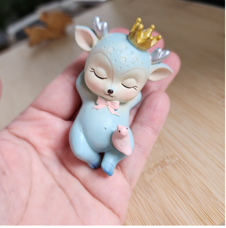 Sleeping Blue Baby Deer Resin Figurine  Handmade Cute Animal Ornament | Fawn Baby Sculpture for Kids Room, Bedroom, Living Room, Office | Home Decor, Table Display, Birthday Gift, Wedding Favor, Cake & Dessert Topper