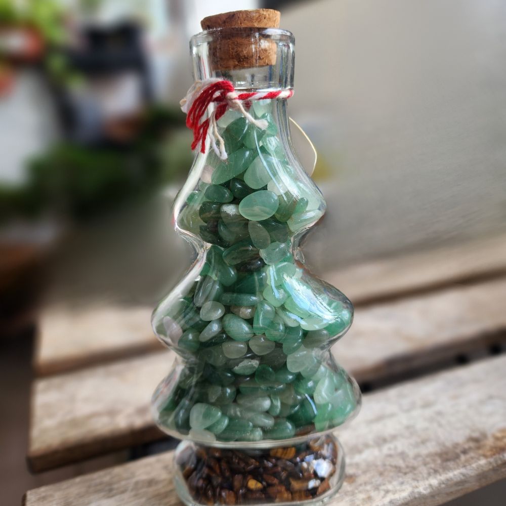 Natural Green Crystal Christmas Tree Bottle  Handmade Gemstone Decoration | 【Real Item | Limited Edition】 | Holiday Gift