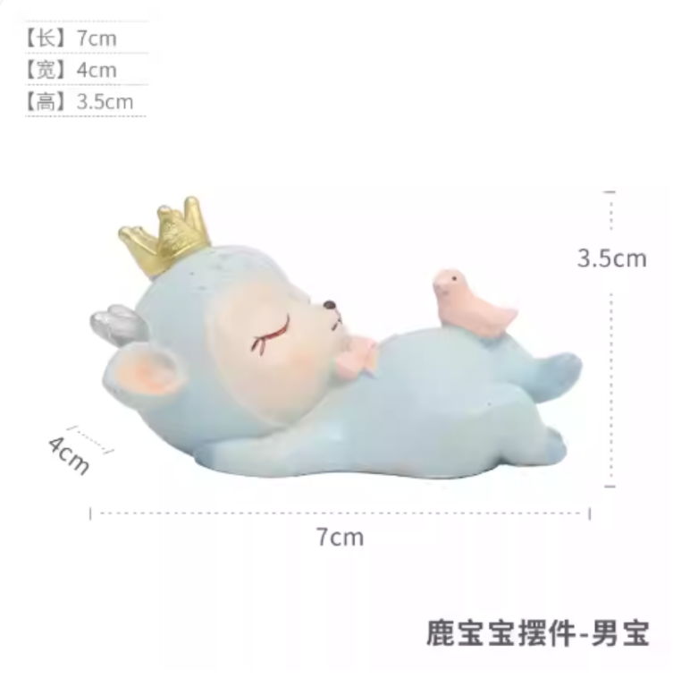 Sleeping Blue Baby Deer Resin Figurine  Handmade Cute Animal Ornament | Fawn Baby Sculpture for Kids Room, Bedroom, Living Room, Office | Home Decor, Table Display, Birthday Gift, Wedding Favor, Cake & Dessert Topper