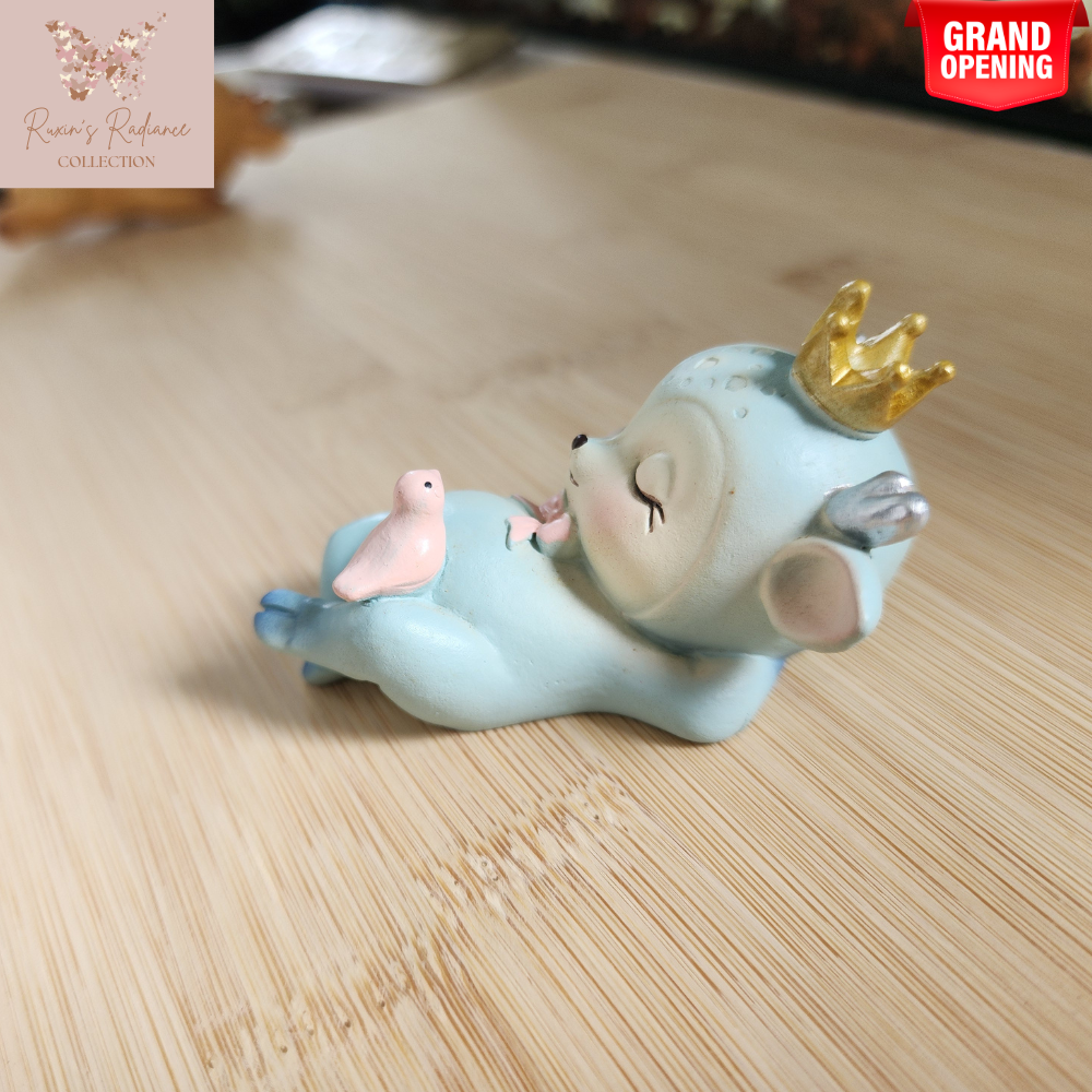 Sleeping Blue Baby Deer Resin Figurine  Handmade Cute Animal Ornament | Fawn Baby Sculpture for Kids Room, Bedroom, Living Room, Office | Home Decor, Table Display, Birthday Gift, Wedding Favor, Cake & Dessert Topper