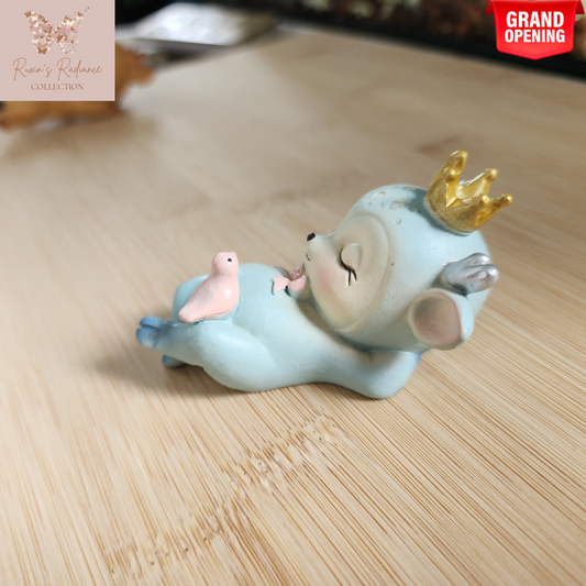 Sleeping Blue Baby Deer Resin Figurine  Handmade Cute Animal Ornament | Fawn Baby Sculpture for Kids Room, Bedroom, Living Room, Office | Home Decor, Table Display, Birthday Gift, Wedding Favor, Cake & Dessert Topper