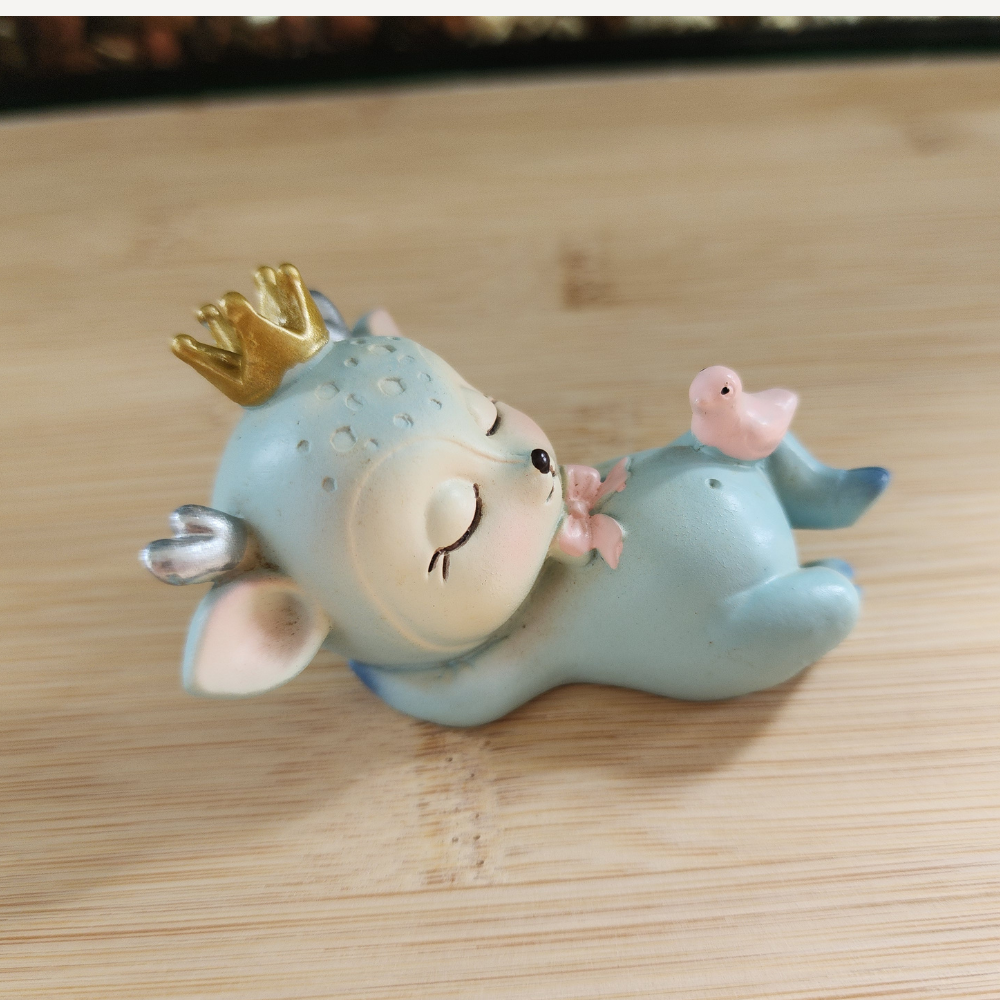 Sleeping Blue Baby Deer Resin Figurine  Handmade Cute Animal Ornament | Fawn Baby Sculpture for Kids Room, Bedroom, Living Room, Office | Home Decor, Table Display, Birthday Gift, Wedding Favor, Cake & Dessert Topper