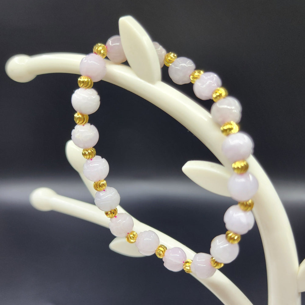 Natural Handmade Rosie Milky Quartz & Gold Beaded Bracelet天然乳白玫瑰石英金珠手链 Gelang Manik Rosie Milky Quartz & Emas