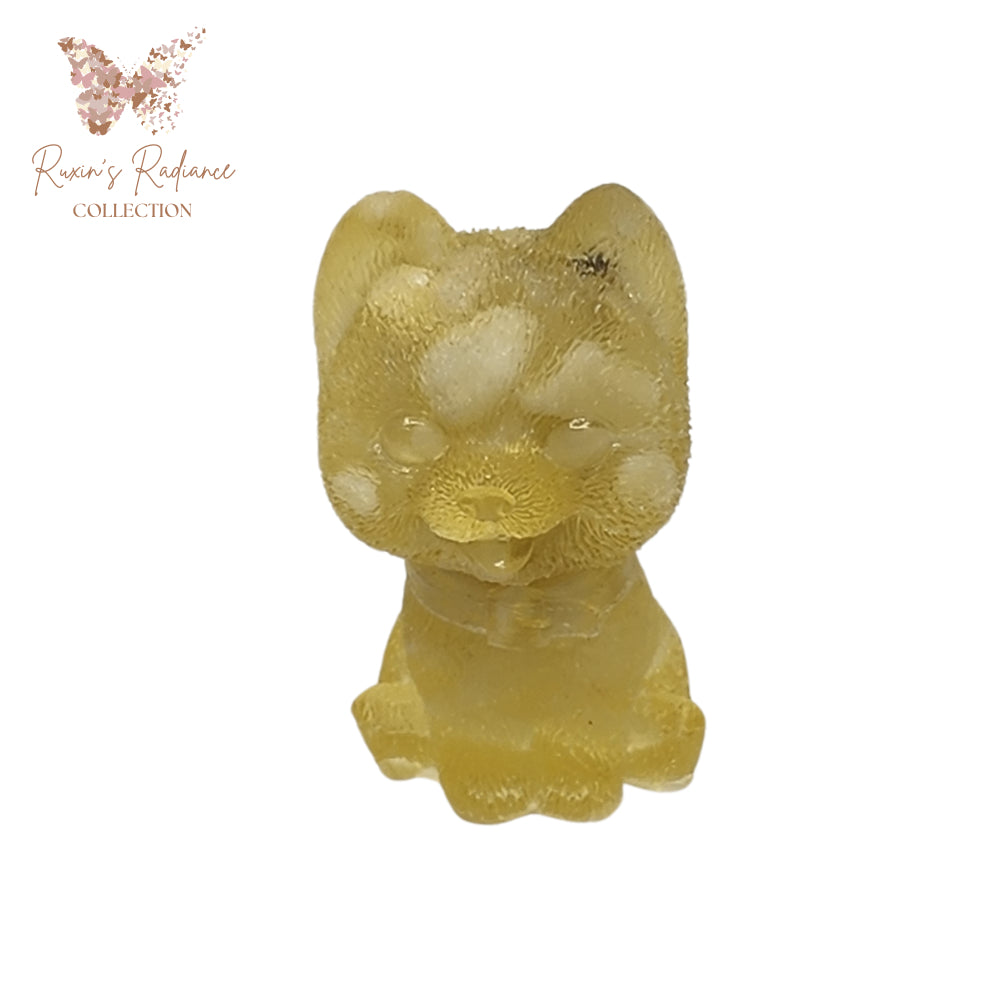 Ruxin'sRadiance: Green-White Speckle Crystal Pomeranian – Resin 绿白晶博美犬：胶宠 Anjing Pomeranian Kristal Hijau Putih Bintik
