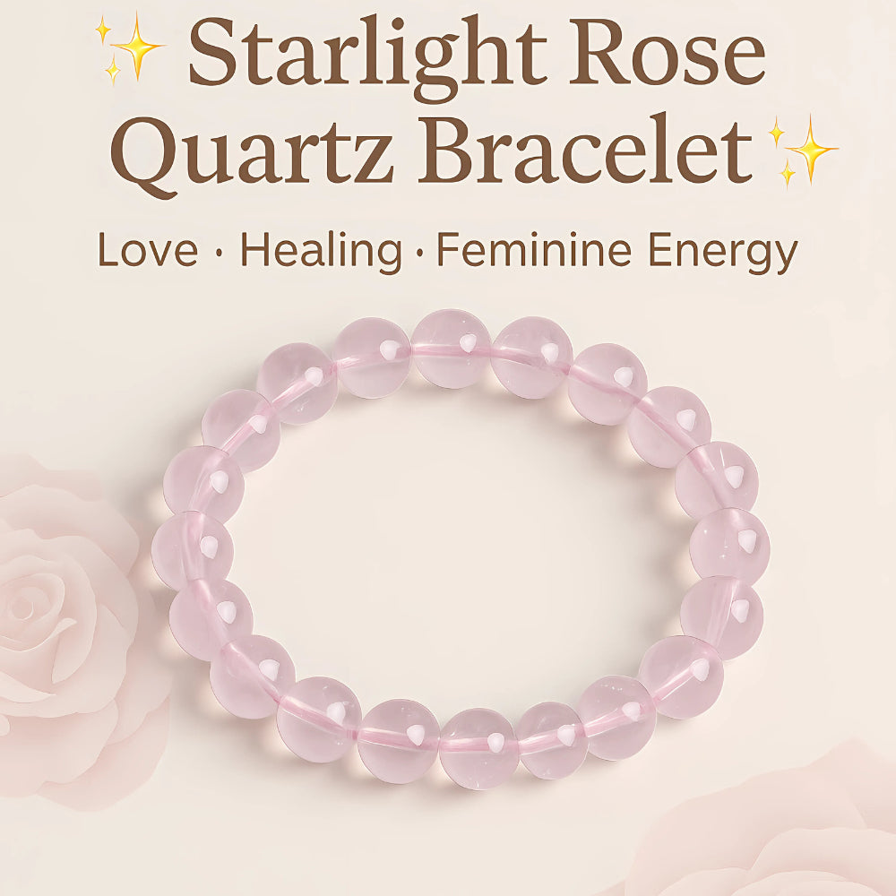 Starlight Rose Quartz Bracelet 天然星光粉晶手串 Gelang Kristal Rose Quartz Bercahaya | Love · 爱 · Cinta | Healing 能量 · Penyembuh