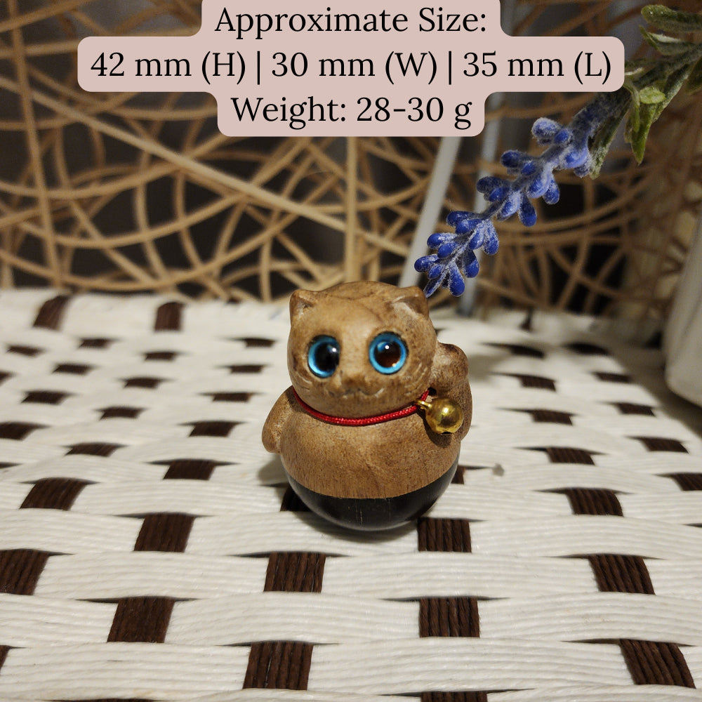 Ebony Wood Tumbler Lucky Cat 黑檀木不倒翁招财猫 Kucing Bertuah Tumbler Kayu Ebony