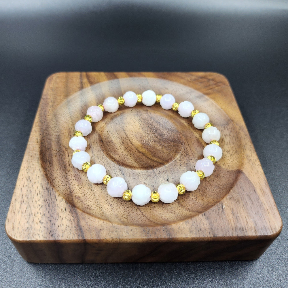 Natural Handmade Rosie Milky Quartz & Gold Beaded Bracelet天然乳白玫瑰石英金珠手链 Gelang Manik Rosie Milky Quartz & Emas