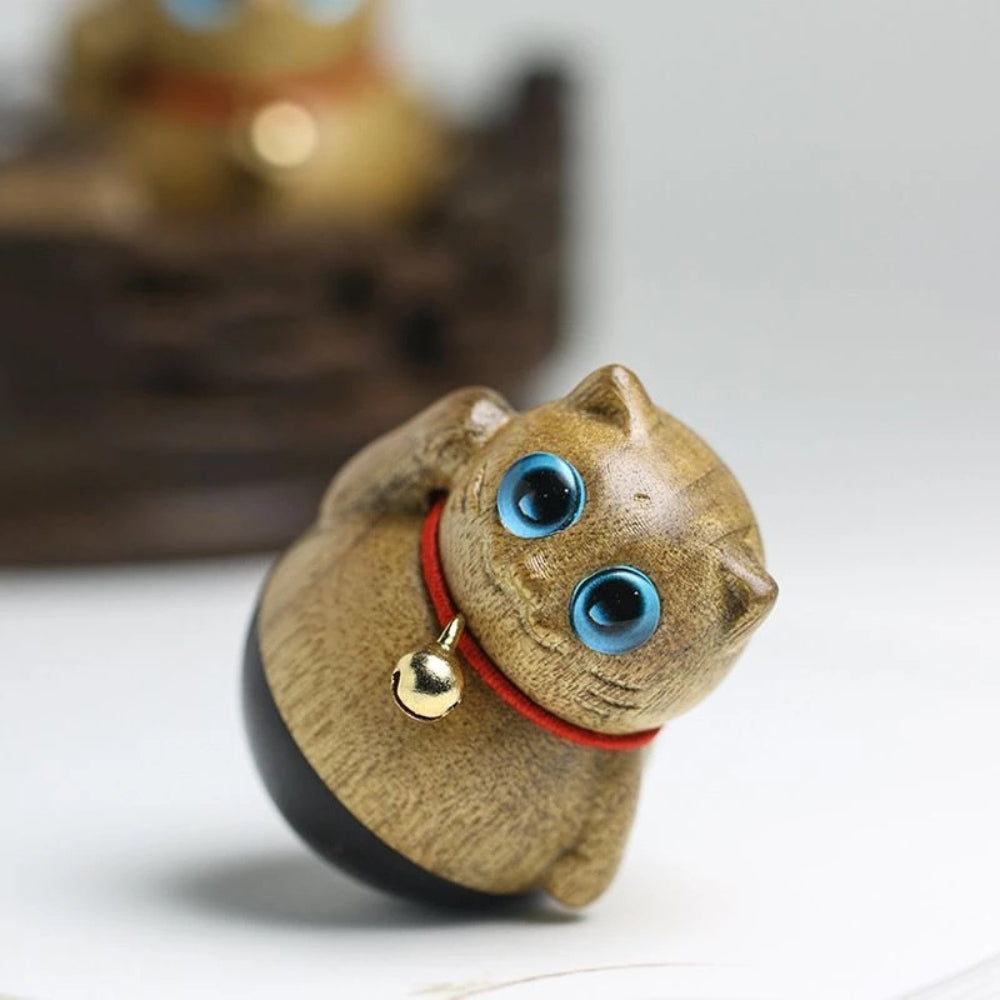 Ebony Wood Tumbler Lucky Cat 黑檀木不倒翁招财猫 Kucing Bertuah Tumbler Kayu Ebony