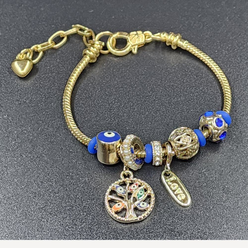 Ruxin Radiance Handmade Eternal Harmony Bracelet – Gold Blue Elegance 爱·永恒树守护链–金蓝永恒优雅 Gelang Abadi: Cinta & Harmoni – Elegan Emas/Biru