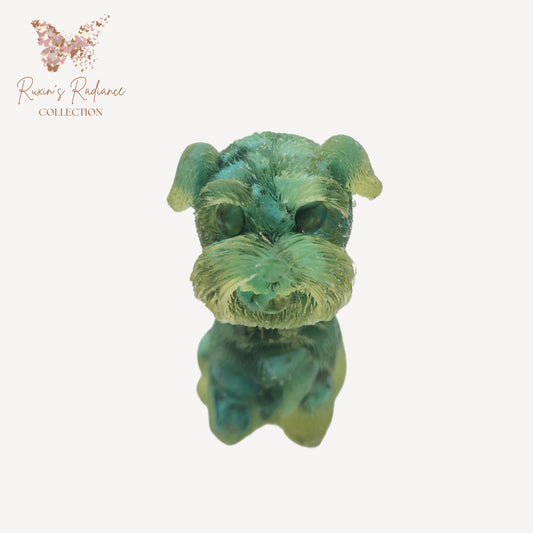 Ruxin's Radiance: Blue Crystal Schnauzer – Stone&Resin Deco蓝晶雪纳瑞：碎石滴胶Anjing Schnauzer Kristal Biru – Serpihan Batu Resin