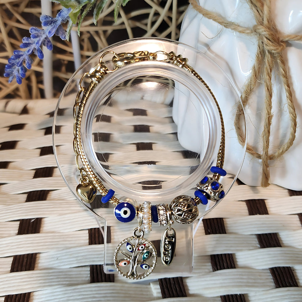 Ruxin Radiance Handmade Eternal Harmony Bracelet – Gold Blue Elegance 爱·永恒树守护链–金蓝永恒优雅 Gelang Abadi: Cinta & Harmoni – Elegan Emas/Biru