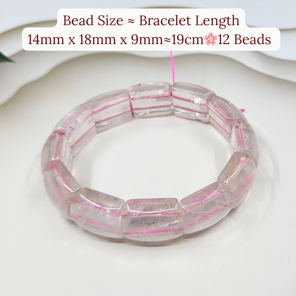 Natural Square Starlight Rose Quartz Braceletl天然方形星光粉晶手链|Love · 爱 · Cinta|Healing·能量·Penyembuh|Gelang Rose Quartz Petak