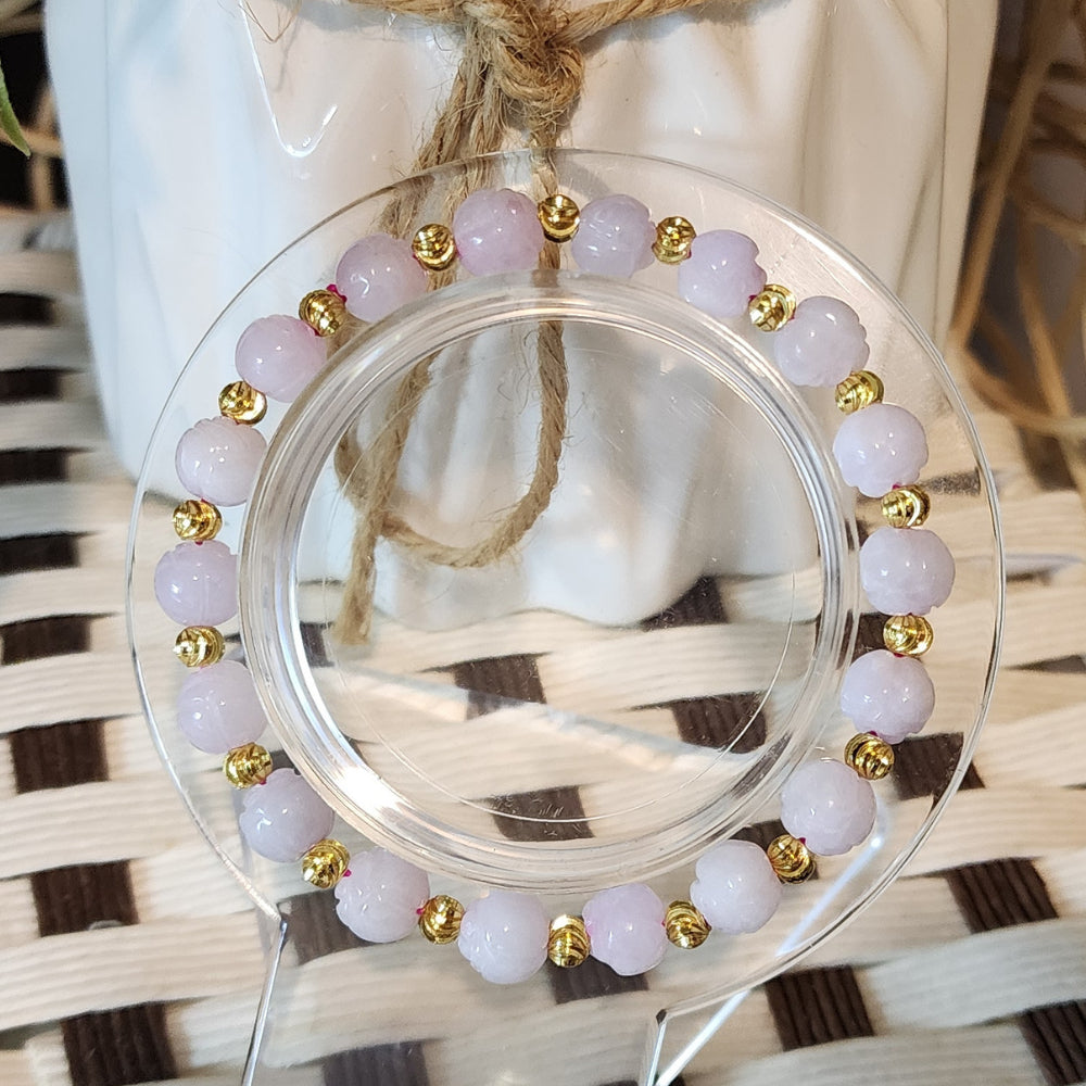 Natural Handmade Rosie Milky Quartz & Gold Beaded Bracelet天然乳白玫瑰石英金珠手链 Gelang Manik Rosie Milky Quartz & Emas