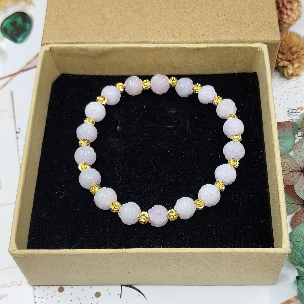 Natural Handmade Rosie Milky Quartz & Gold Beaded Bracelet天然乳白玫瑰石英金珠手链 Gelang Manik Rosie Milky Quartz & Emas