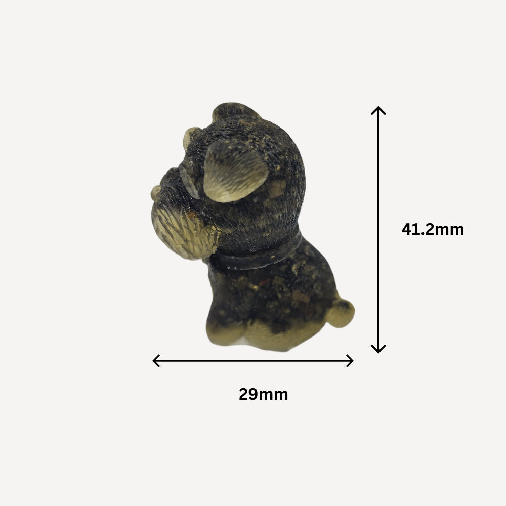 Ruxin's Radiance: Dark Green Iron Tone Schnauzer – Stone & Resin Deco 墨铁雪纳瑞：碎石滴胶 Anjing Schnauzer Warna Besi Hijau Gelap
