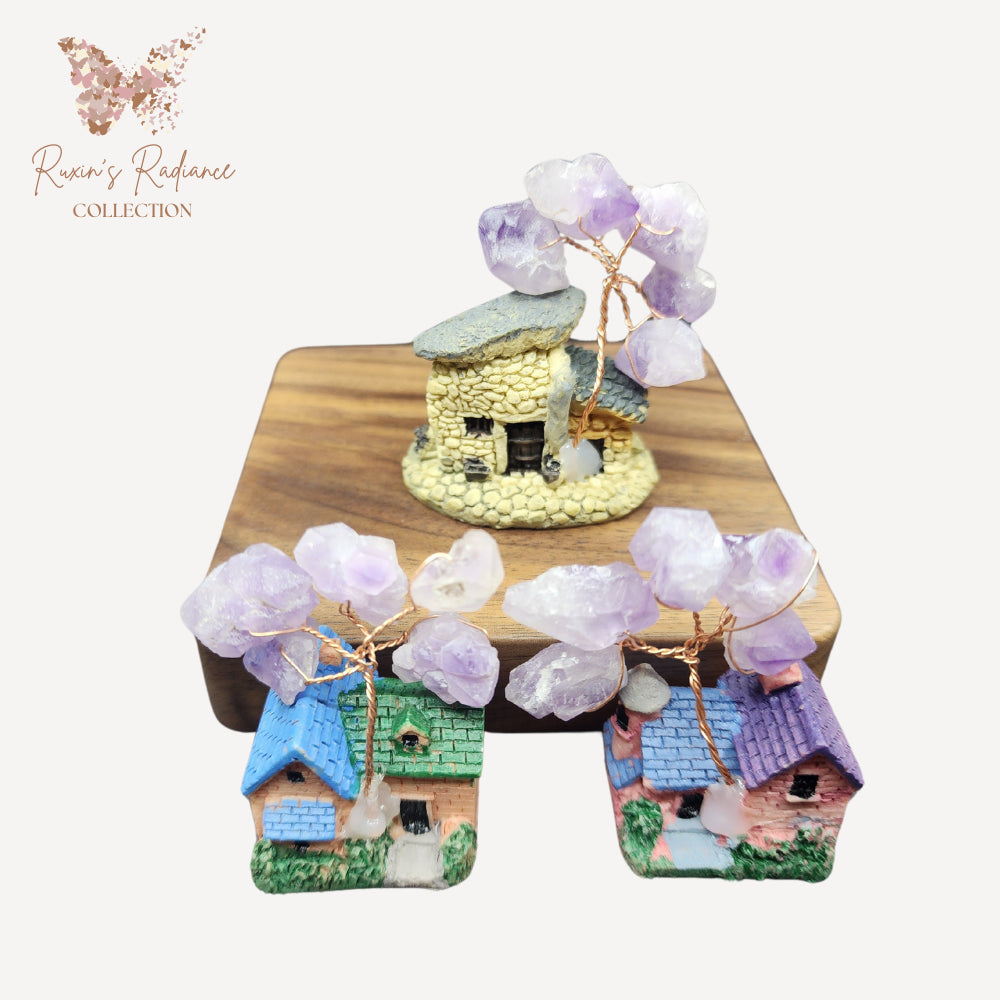 Amethyst Crystal Tree House Decor~Purple/Blue Roof紫水晶树屋装饰~紫色/蓝色屋顶Deko Rumah Pokok Kristal Amethyst~Bumbung Ungu/Biru