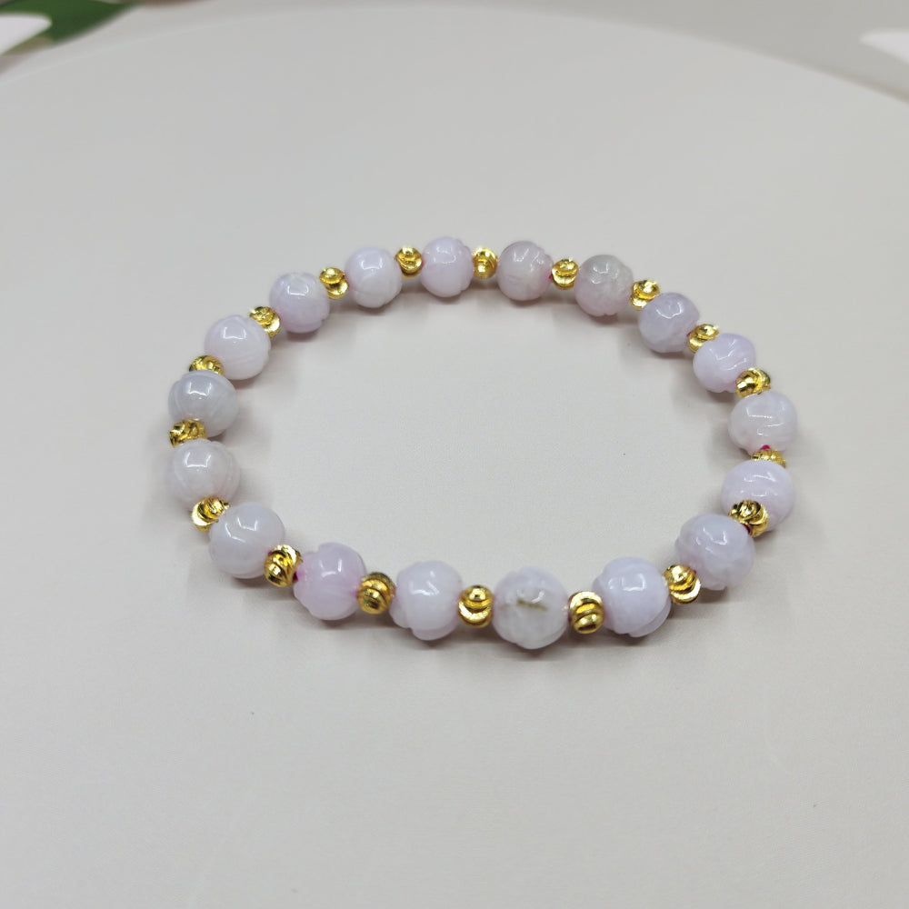 Natural Handmade Rosie Milky Quartz & Gold Beaded Bracelet天然乳白玫瑰石英金珠手链 Gelang Manik Rosie Milky Quartz & Emas