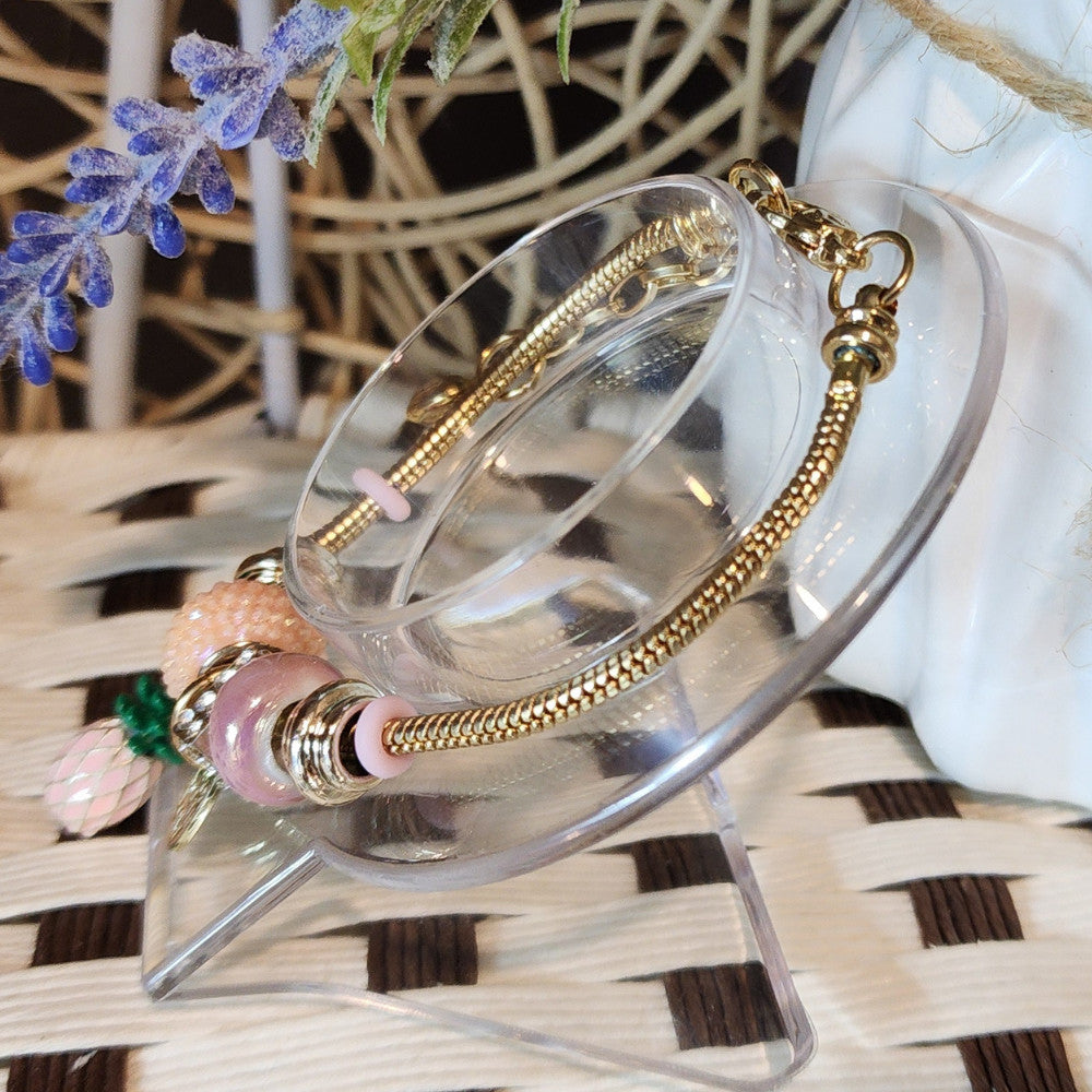 Ruxin Radiance Handmade Pineapple Charm Bracelet – Glass Beads & Rhinestones 手工菠萝魅力手链 – 玻璃珠水晶 Gelang Tangan Manik & Aloi – Charm Nanas
